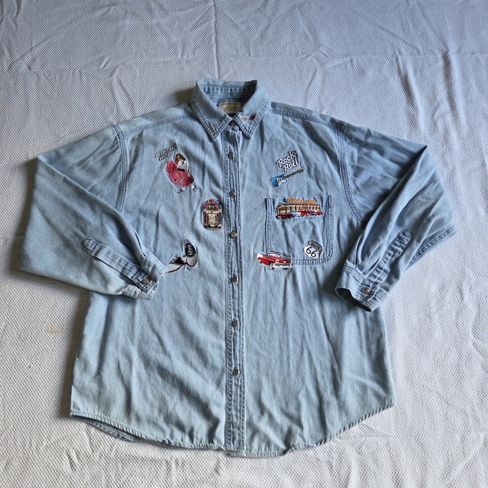 Vintage Tia Designs Denim 1950's Rock And Roll Theme - Picture 2 of 8